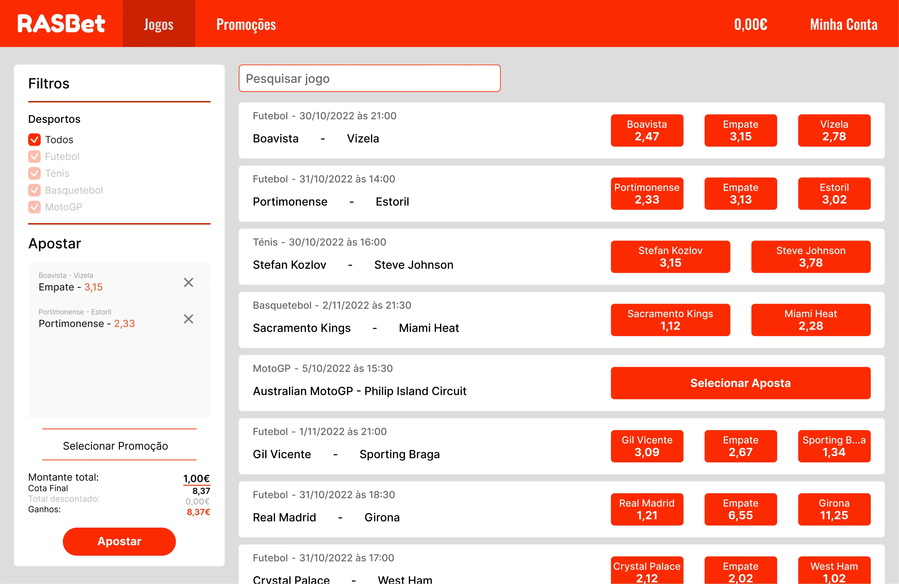 The RASBet home page